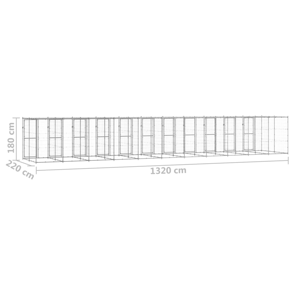 Outdoor Dog Kennel Galvanised Steel with Roof 29,04 m²
