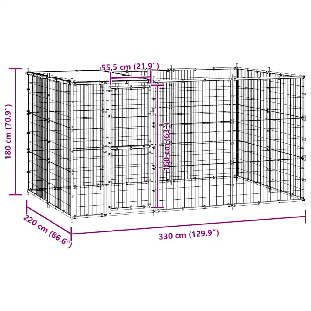 Outdoor Dog Kennel Steel with Roof 7.26 m?