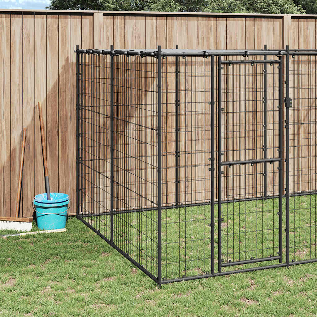 Outdoor Dog Kennel Steel with Roof 16.94 m?