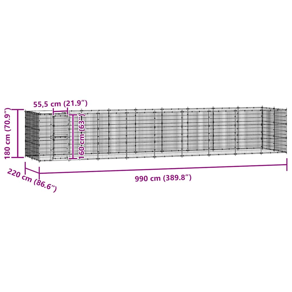 Outdoor Dog Kennel Steel with Roof 21,78 m²
