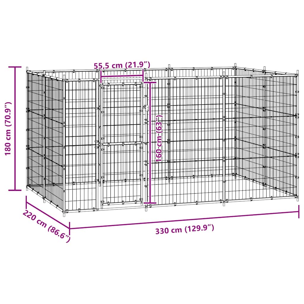 Outdoor Dog Kennel Steel 7,26 m²