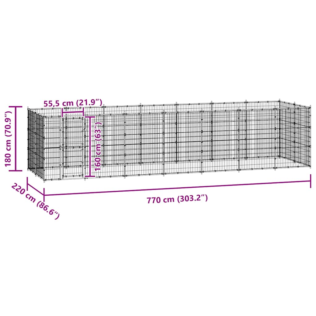 Outdoor Dog Kennel Steel 21,78 m²