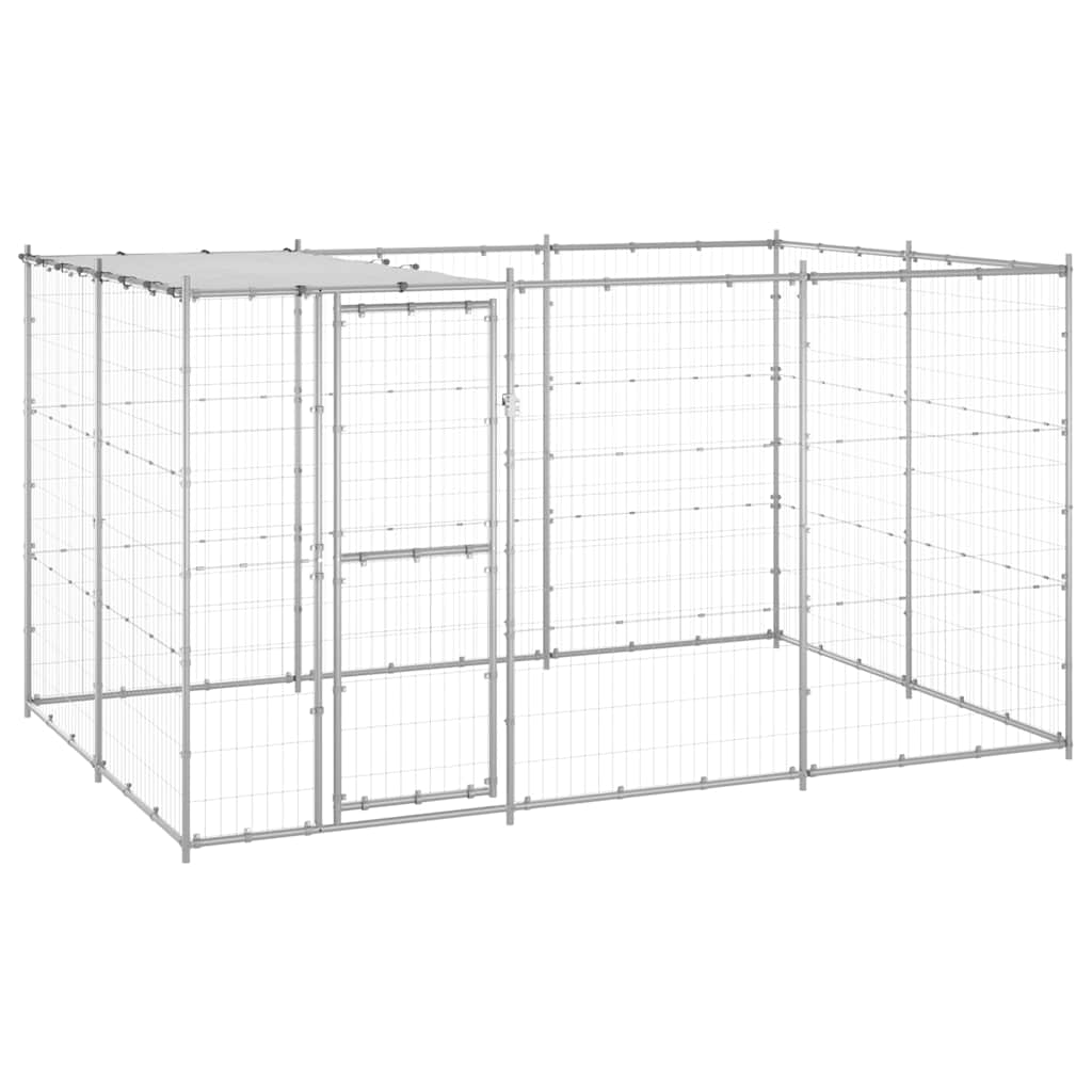 Outdoor Dog Kennel Galvanised Steel with Roof 7,26 m²
