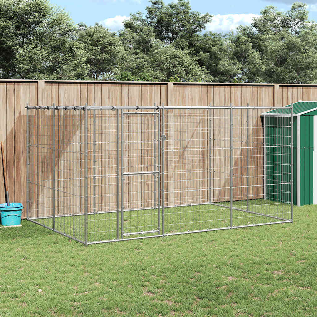 Outdoor Dog Kennel Galvanised Steel with Roof 7,26 m²