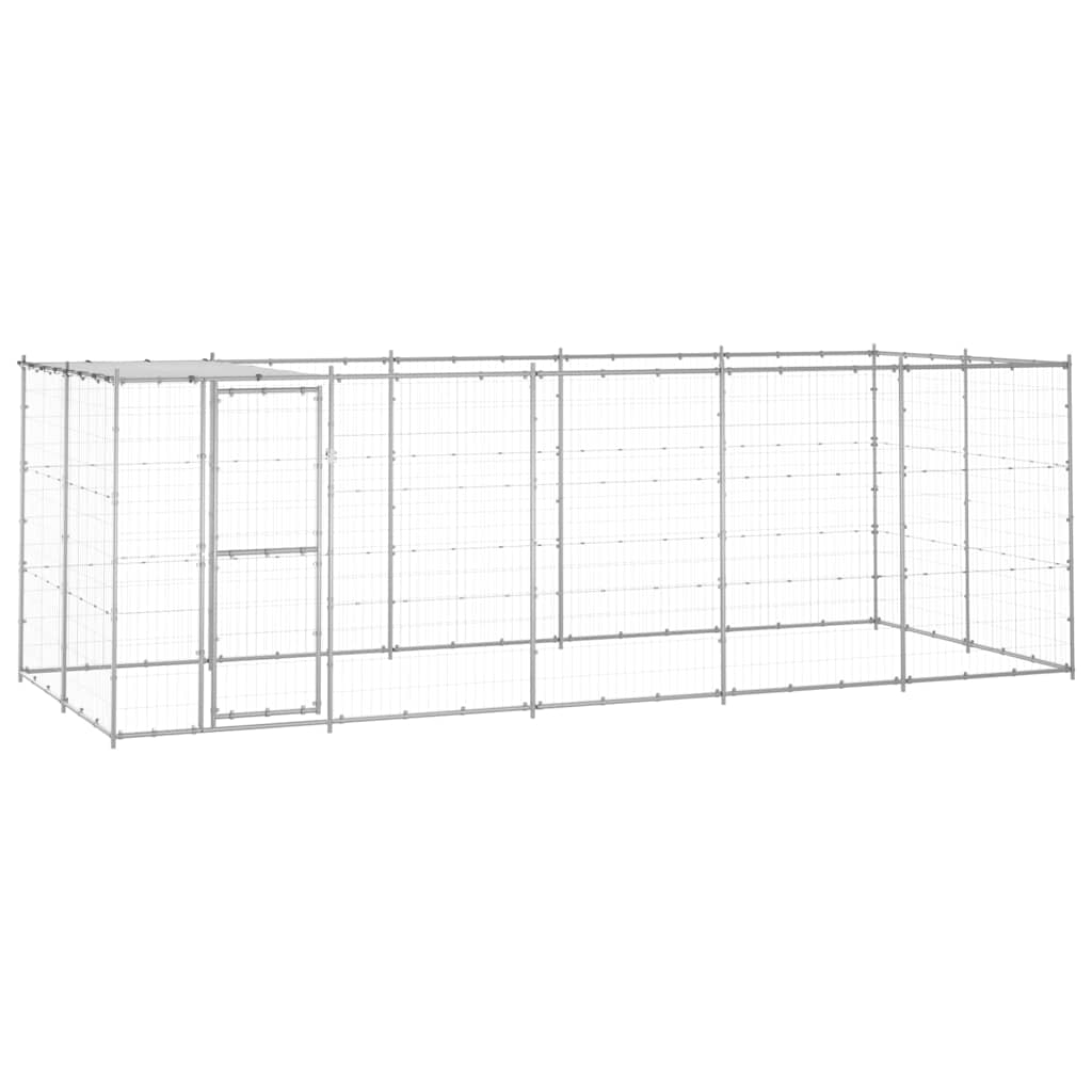 Outdoor Dog Kennel Galvanised Steel with Roof 12,1 m²