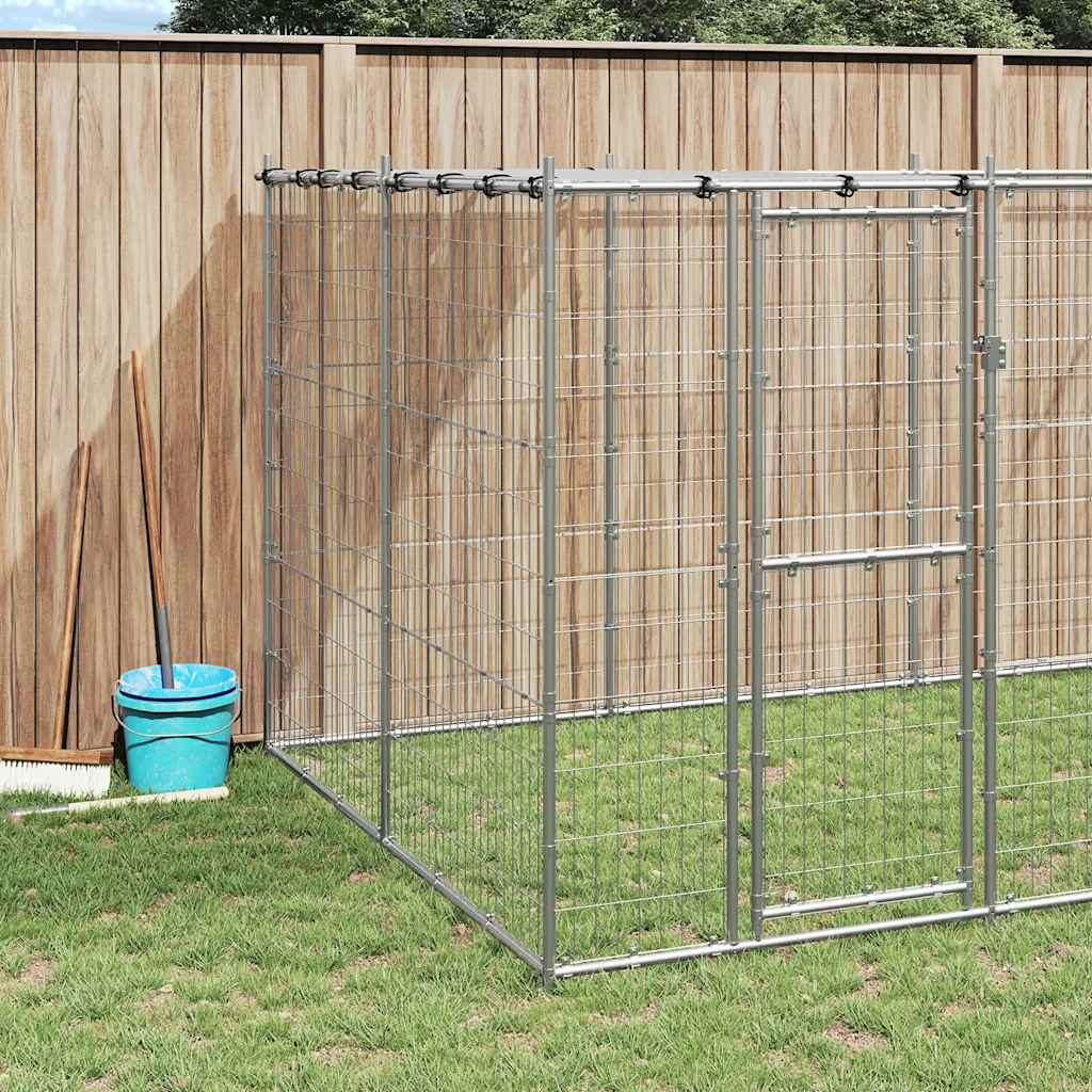 Outdoor Dog Kennel Galvanised Steel with Roof 12.1 m?