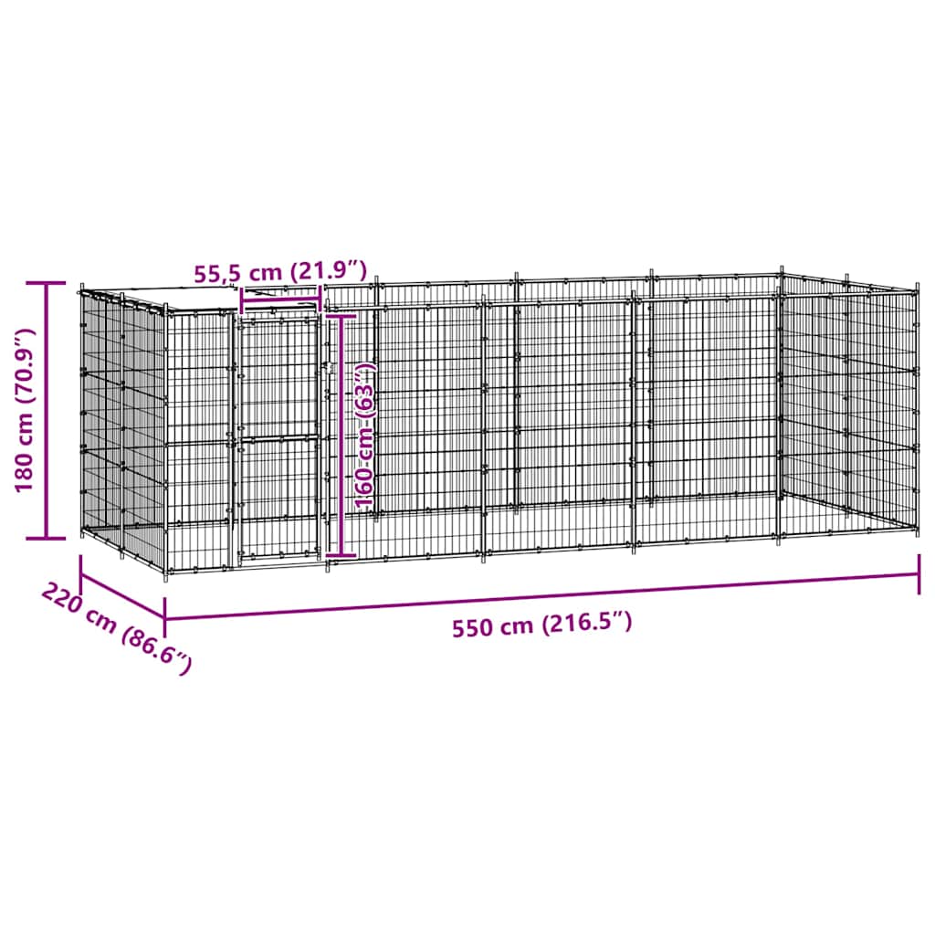 Outdoor Dog Kennel Galvanised Steel with Roof 12,1 m²