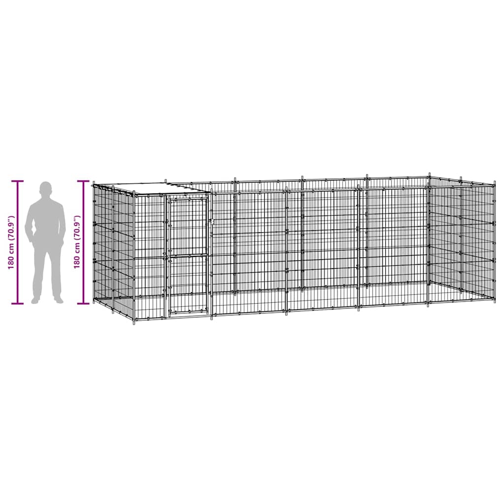 Outdoor Dog Kennel Galvanised Steel with Roof 12,1 m²