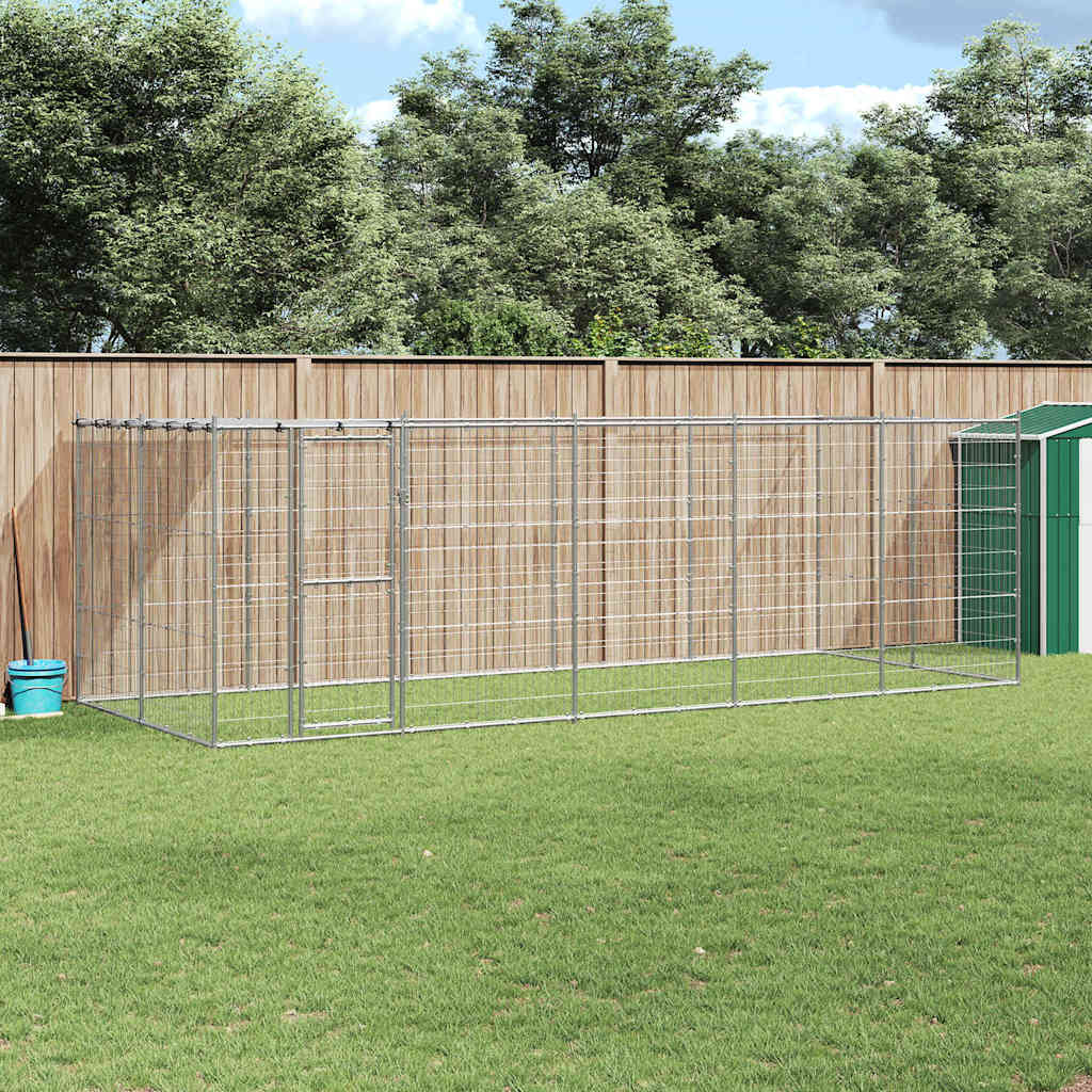 Outdoor Dog Kennel Galvanised Steel with Roof 12,1 m²