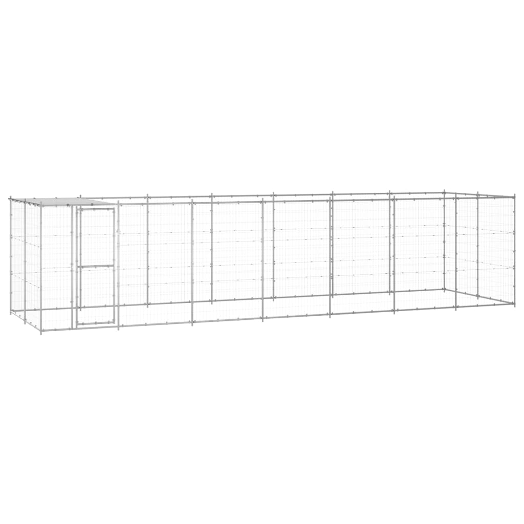 Outdoor Dog Kennel Galvanised Steel with Roof 16.94 m?