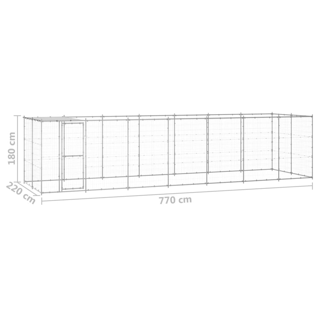 Outdoor Dog Kennel Galvanised Steel with Roof 16.94 m?