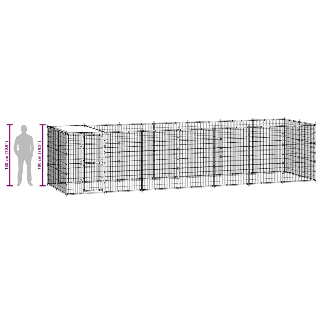 Outdoor Dog Kennel Galvanised Steel with Roof 16.94 m?