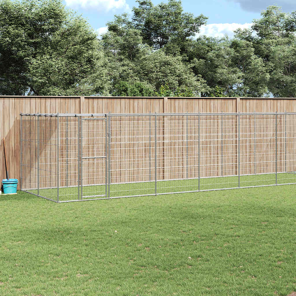 Outdoor Dog Kennel Galvanised Steel with Roof 16.94 m?