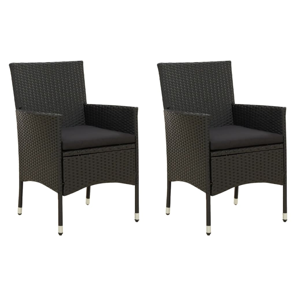 Garden Chairs with Cushions 2 pcs Poly Rattan Black