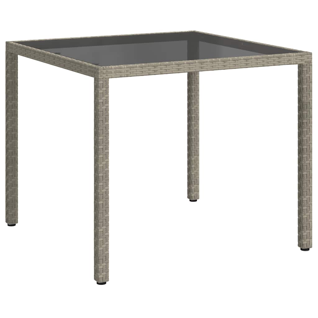 Garden Table 90x90x75 cm Tempered Glass and Poly Rattan Grey