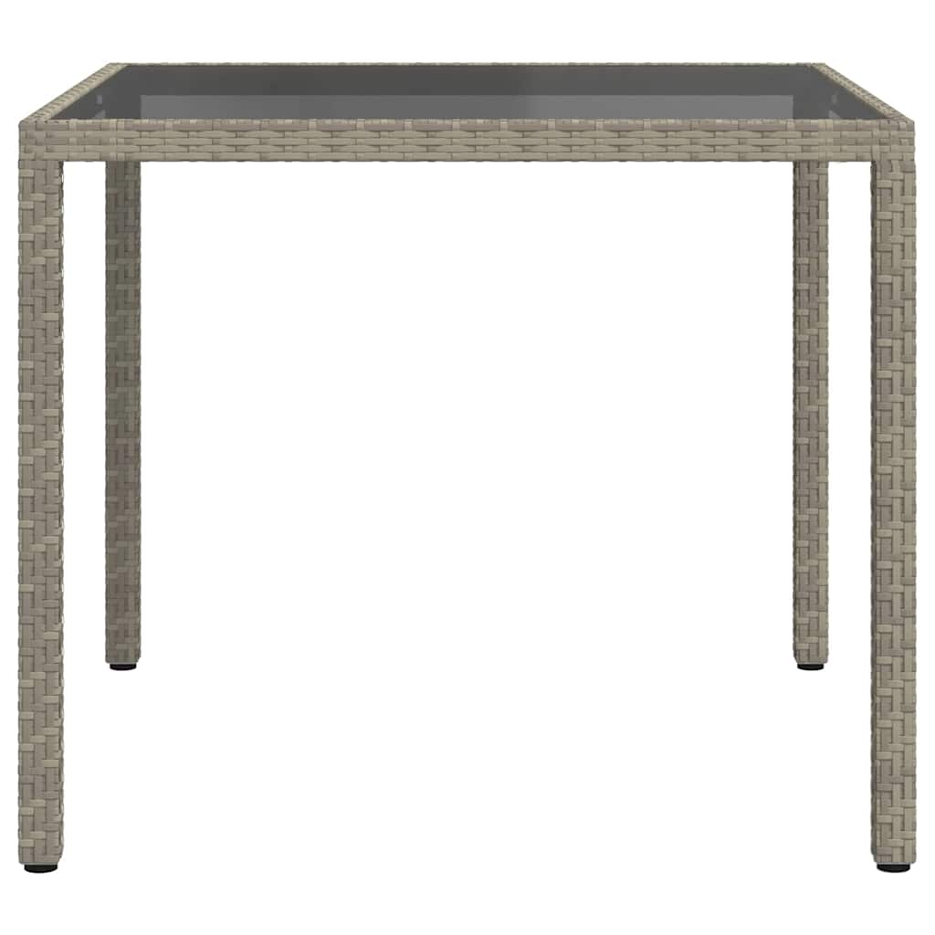 Garden Table 90x90x75 cm Tempered Glass and Poly Rattan Grey