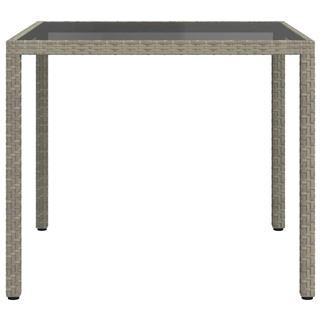 Garden Table 90x90x75 cm Tempered Glass and Poly Rattan Grey