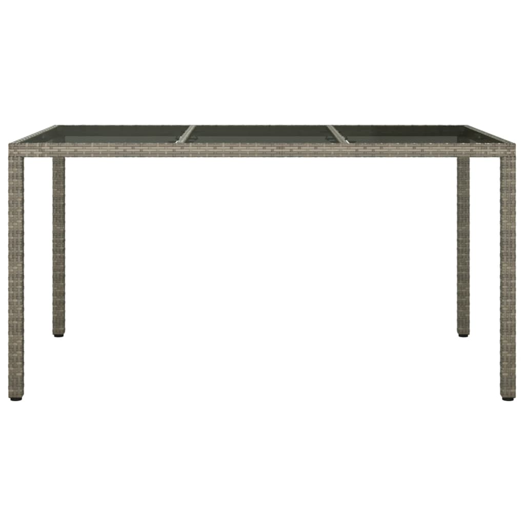 Garden Table 150x90x75 cm Tempered Glass and Poly Rattan Grey