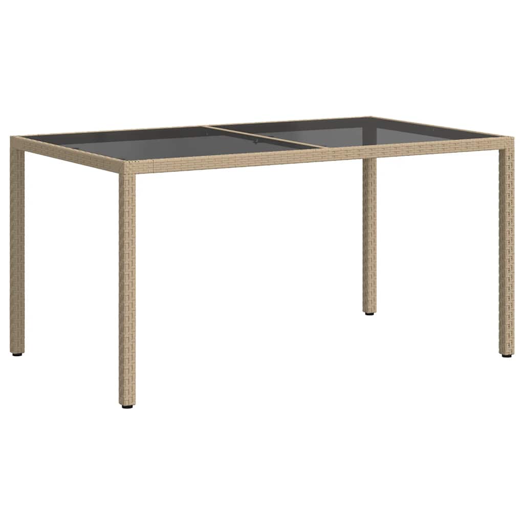 Garden Table 150x90x75 cm Tempered Glass and Poly Rattan Beige
