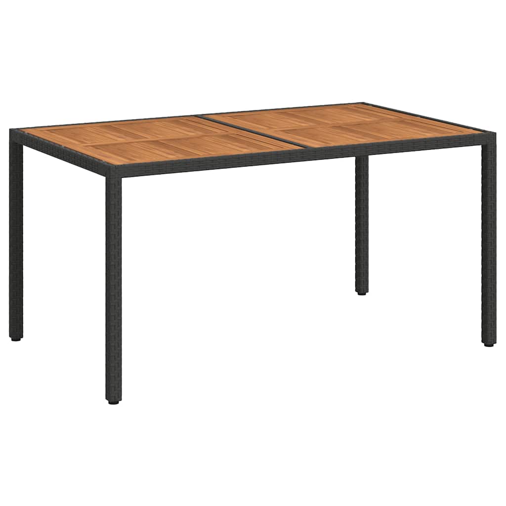 Garden Table 150x90x75 cm Poly Rattan and Acacia Wood Black