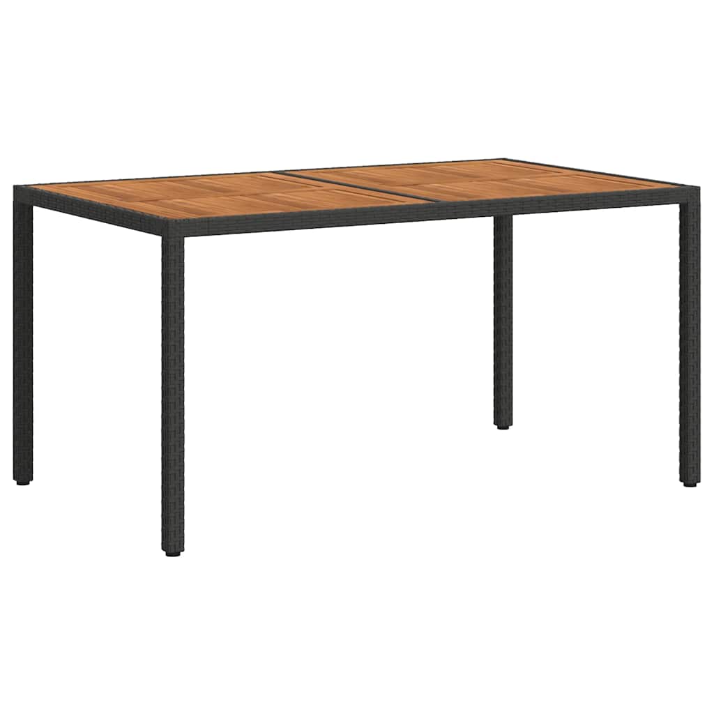 Garden Table 150x90x75 cm Poly Rattan and Acacia Wood Black