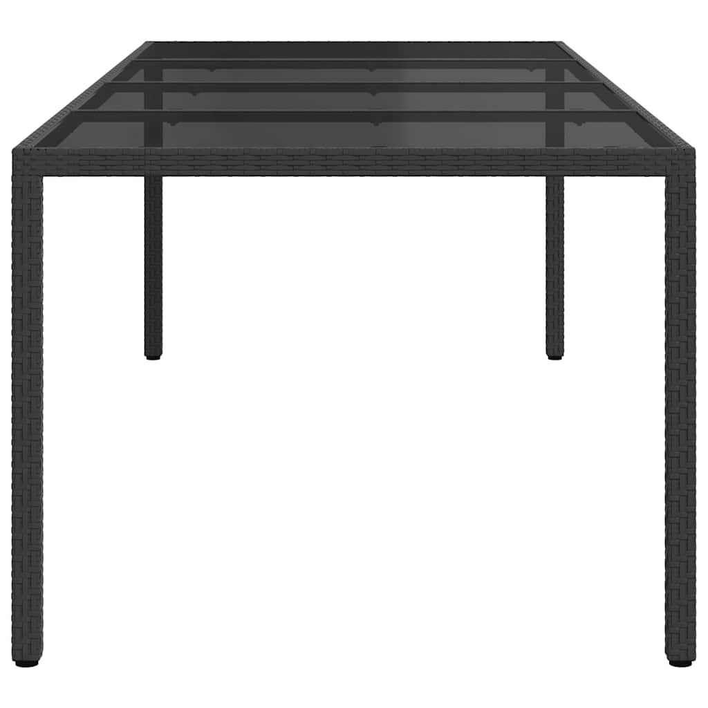 Garden Table Black 250x100x75 cm Tempered Glass and Poly Rattan