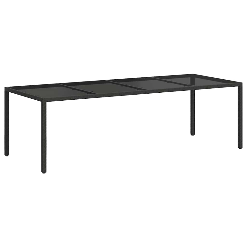 Garden Table Black 250x100x75 cm Tempered Glass and Poly Rattan