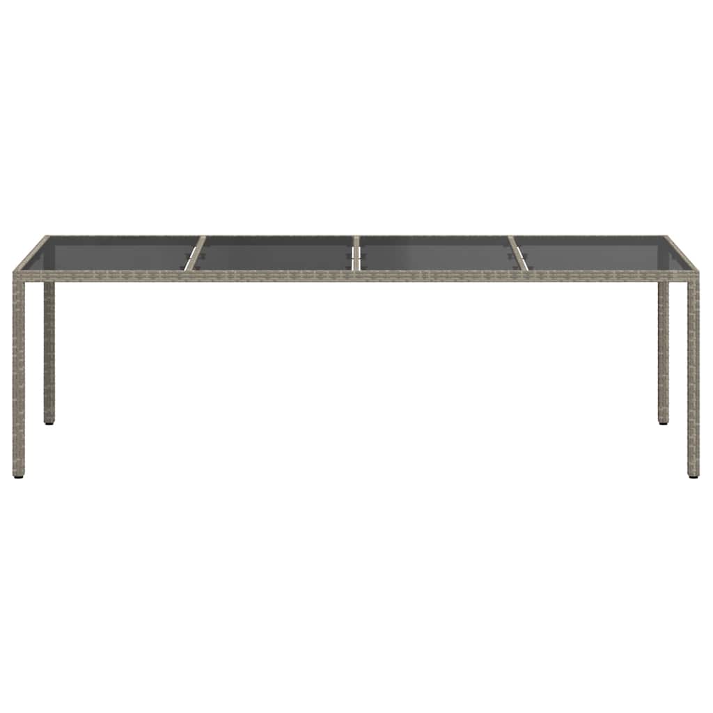 Garden Table Grey 250x100x75 cm Tempered Glass and Poly Rattan