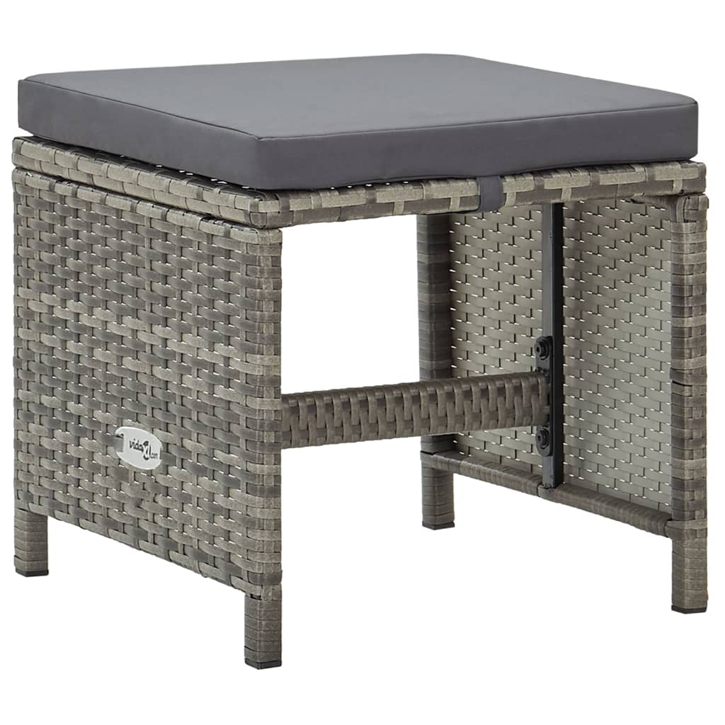 Garden Stools 4 pcs with Cushions Poly Rattan Grey