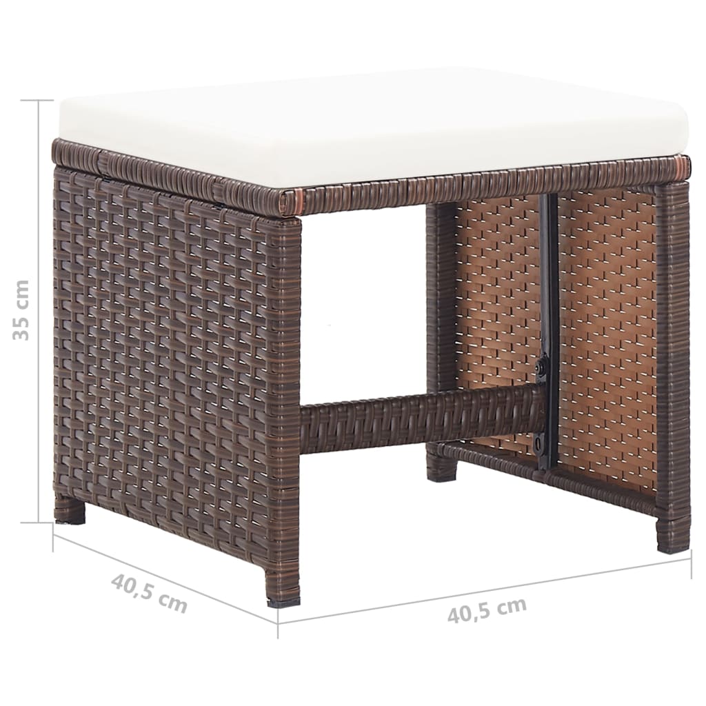 Garden Stools 4 pcs with Cushions Poly Rattan Brown