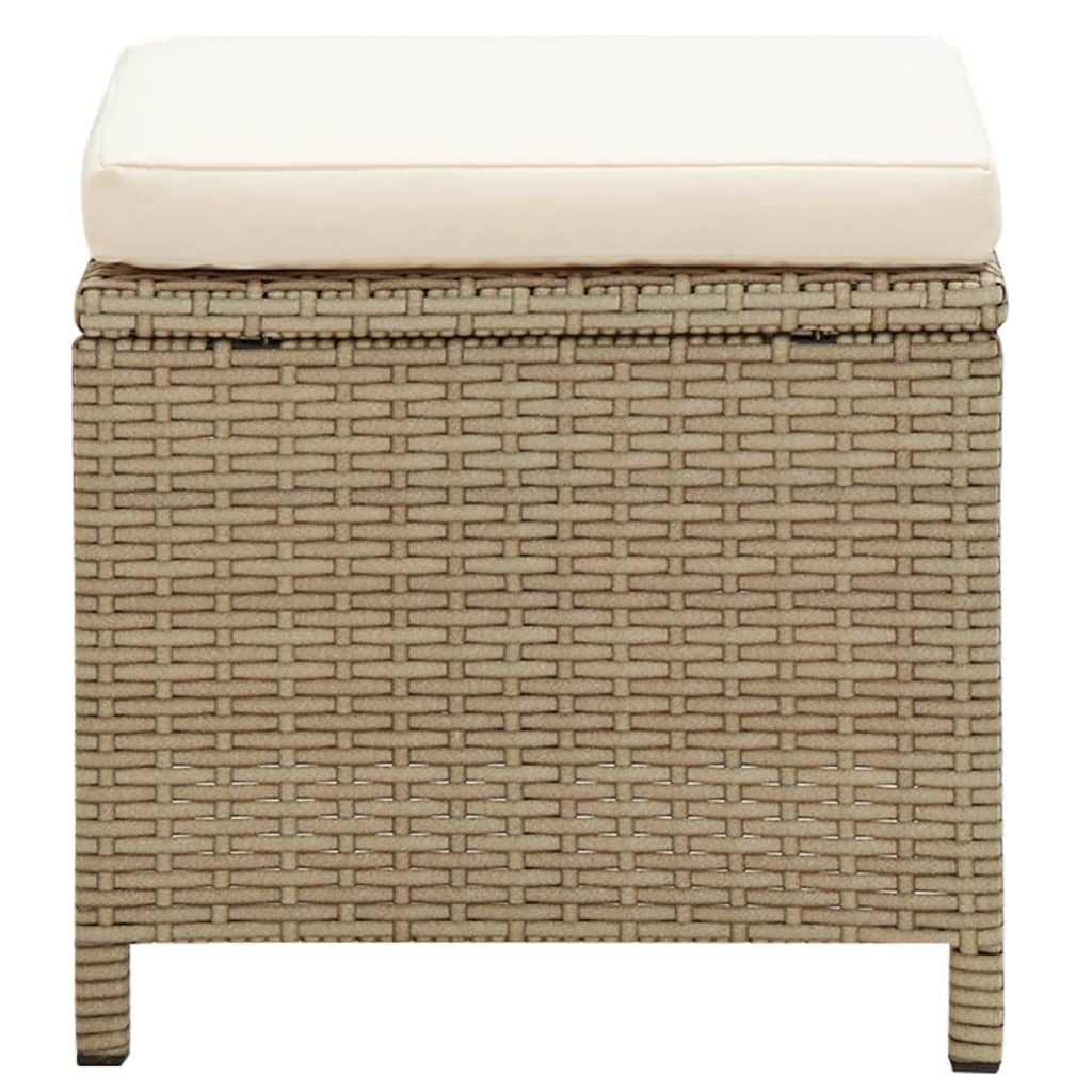 Garden Stools 4 pcs with Cushions Poly Rattan Beige