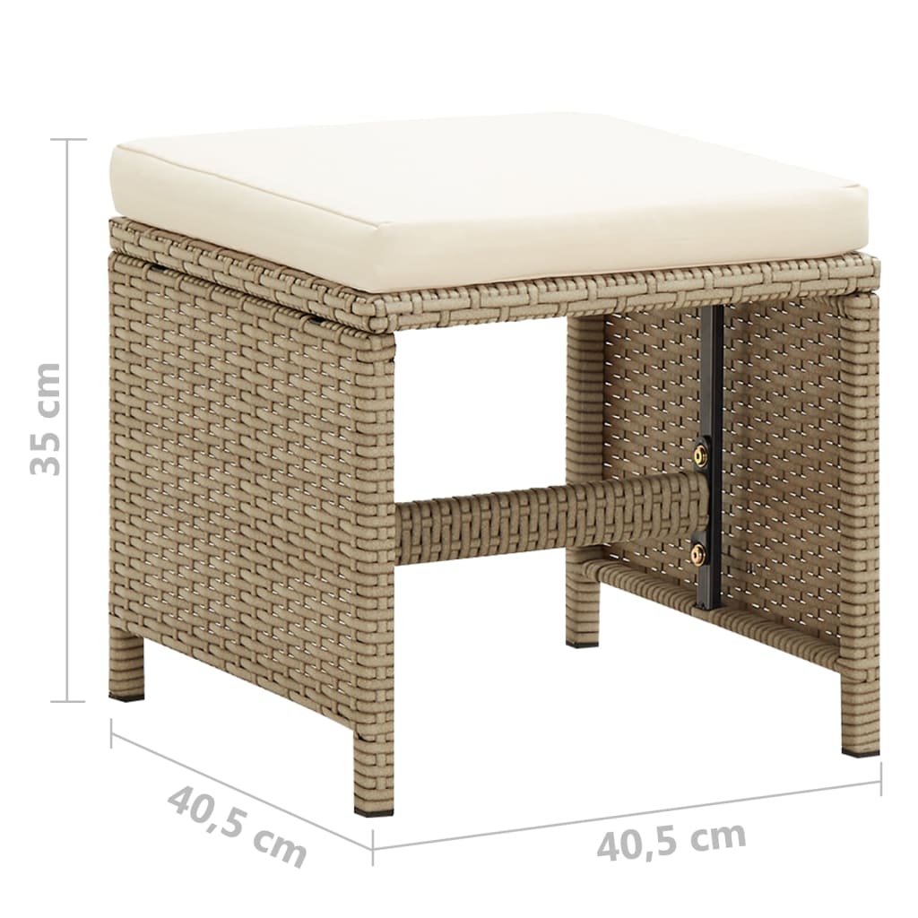 Garden Stools 4 pcs with Cushions Poly Rattan Beige