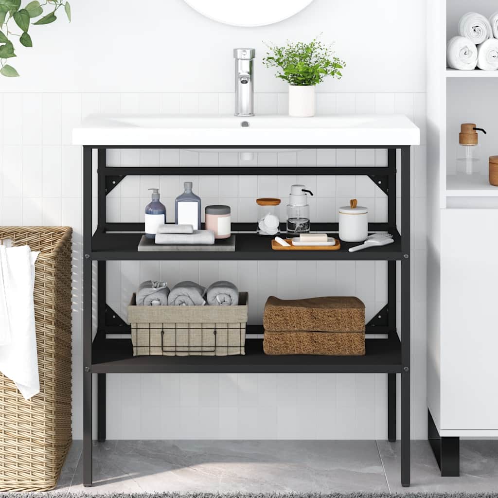 Bathroom Washbasin Frame Black 79x38x83 cm Iron