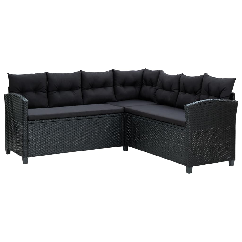 6 Piece Garden Lounge Set with Cushions Poly Rattan Black