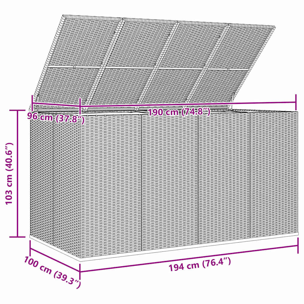 Garden Cushion Box PE Rattan 194x100x103 cm Black