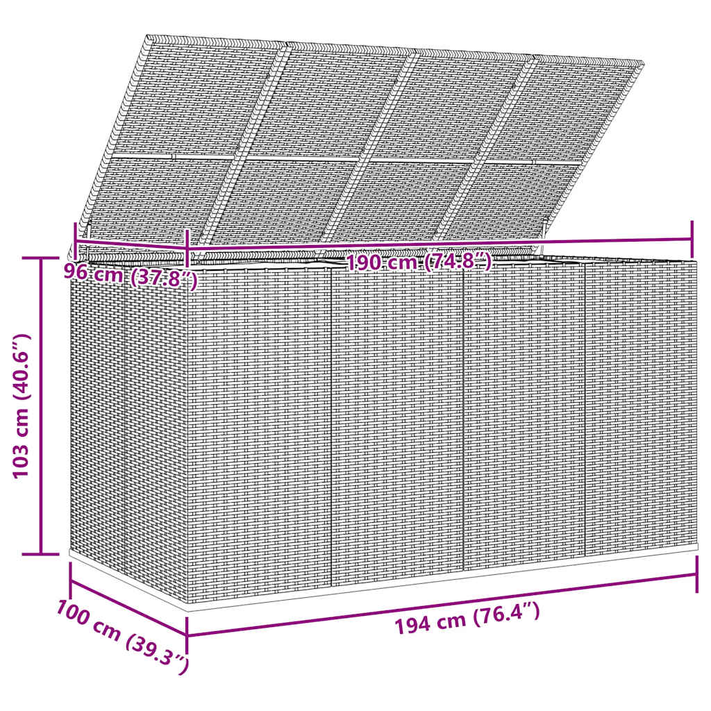 Garden Cushion Box PE Rattan 194x100x103 cm Grey