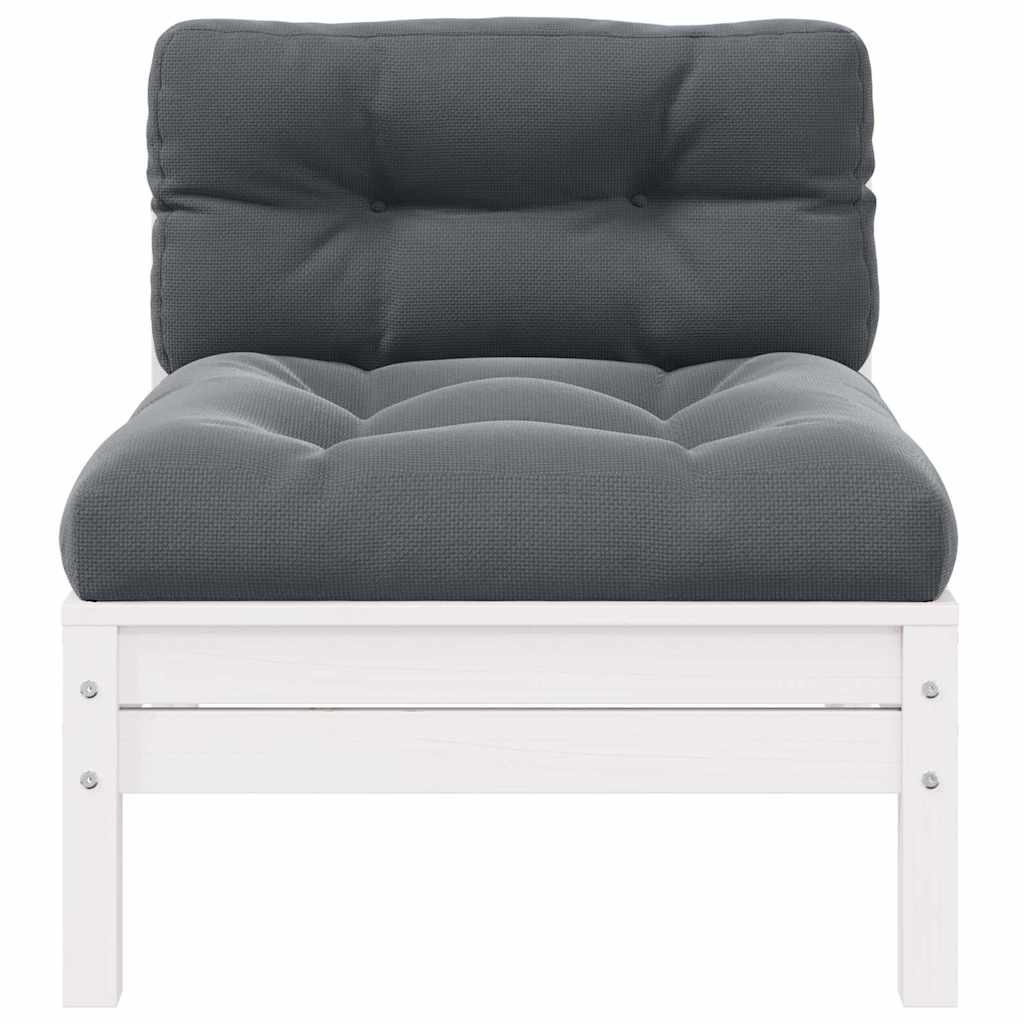 Garden Middle Sofa with Cushions White Solid Pinewood