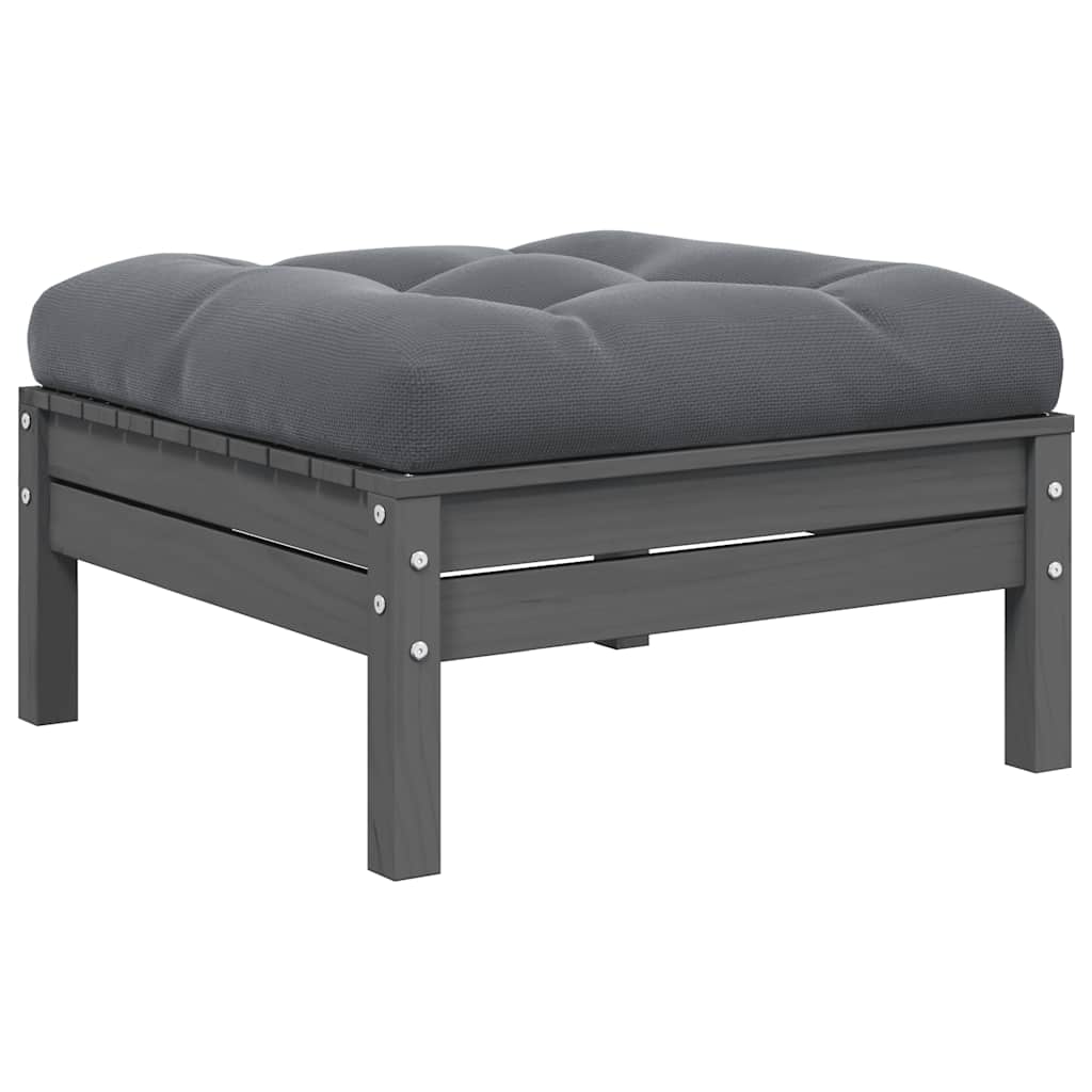 Garden Footstool with Anthracite Cushion Grey Solid Pinewood