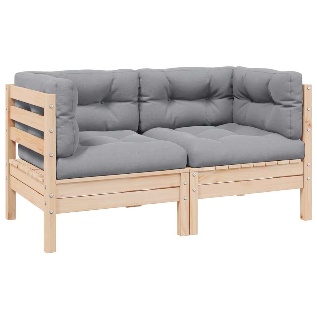 2-Seater Garden Sofa with Grey Cushions Solid Pinewood