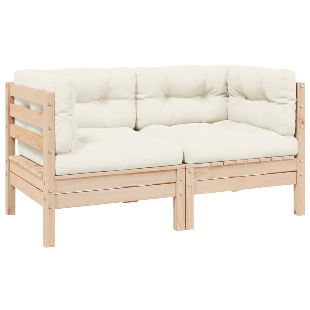2-Seater Garden Sofa with Cream Cushions Solid Pinewood