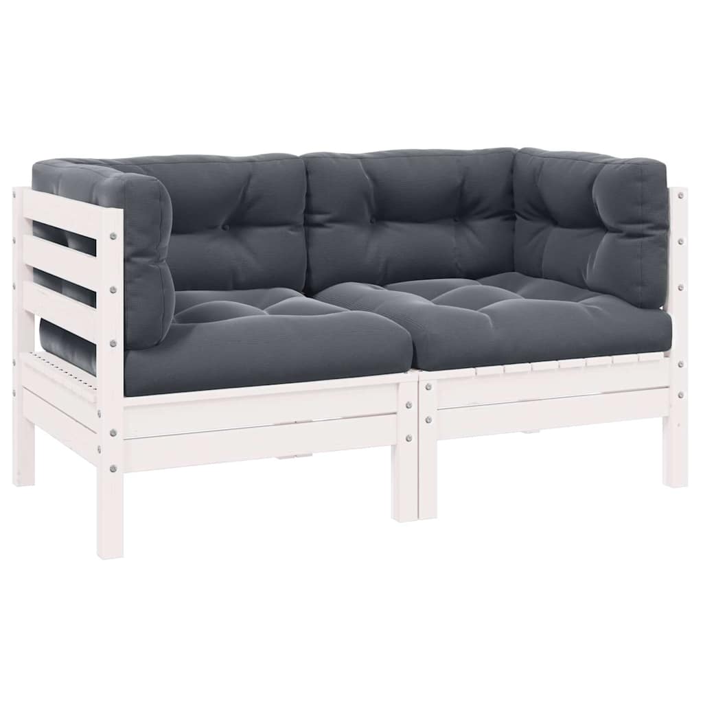 2-Seater Garden Sofa with Cushions White Solid Pinewood