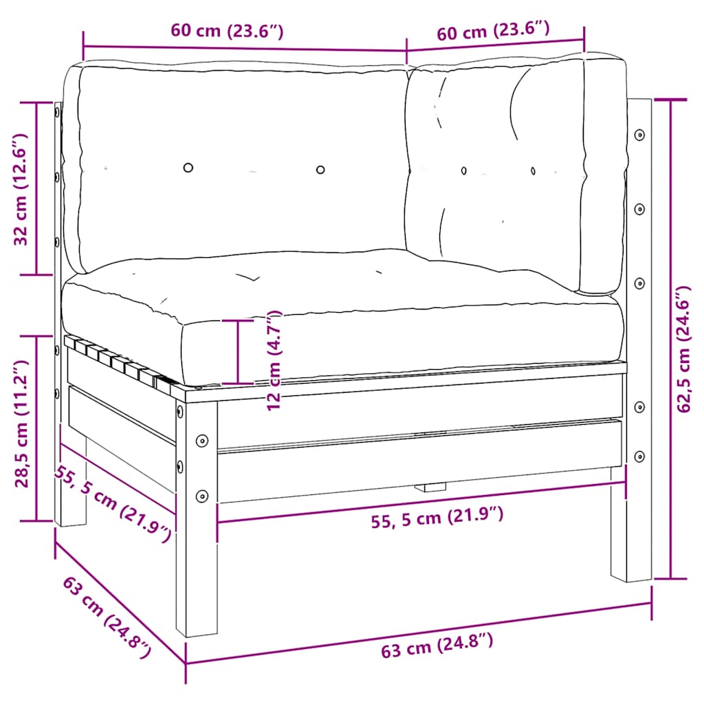 2-Seater Garden Sofa with Cushions Grey Solid Pinewood