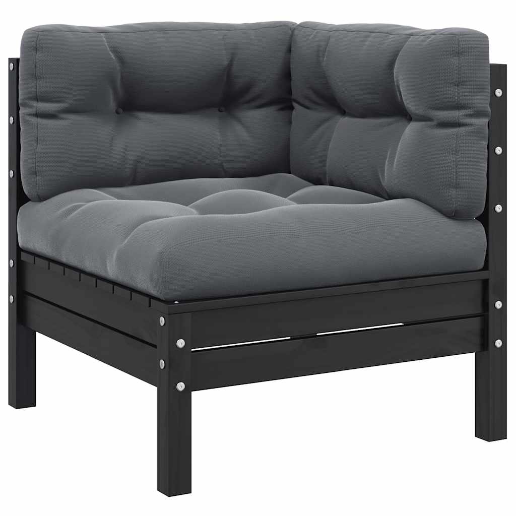 2-Seater Garden Sofa with Cushions Black Solid Pinewood