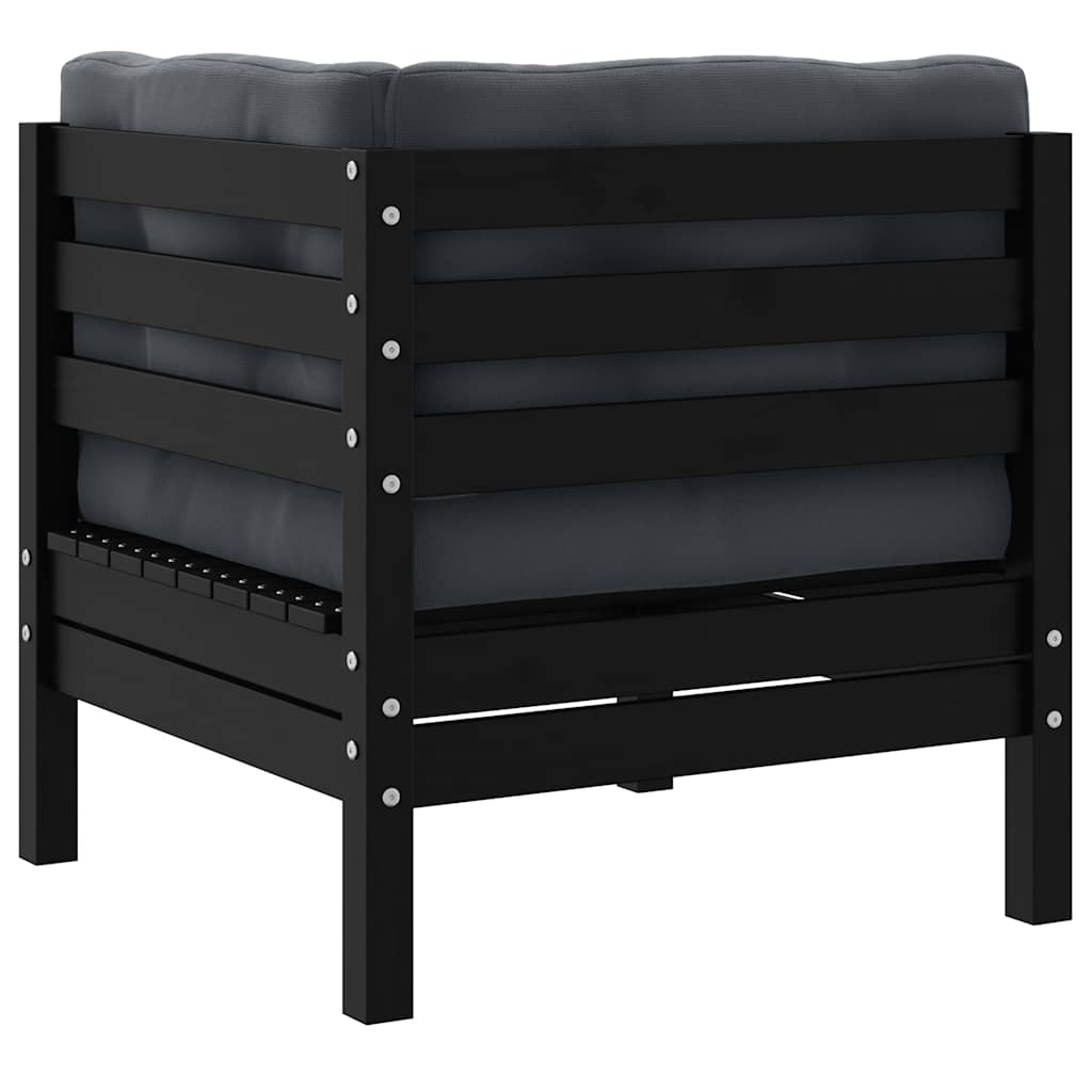 2-Seater Garden Sofa with Cushions Black Solid Pinewood