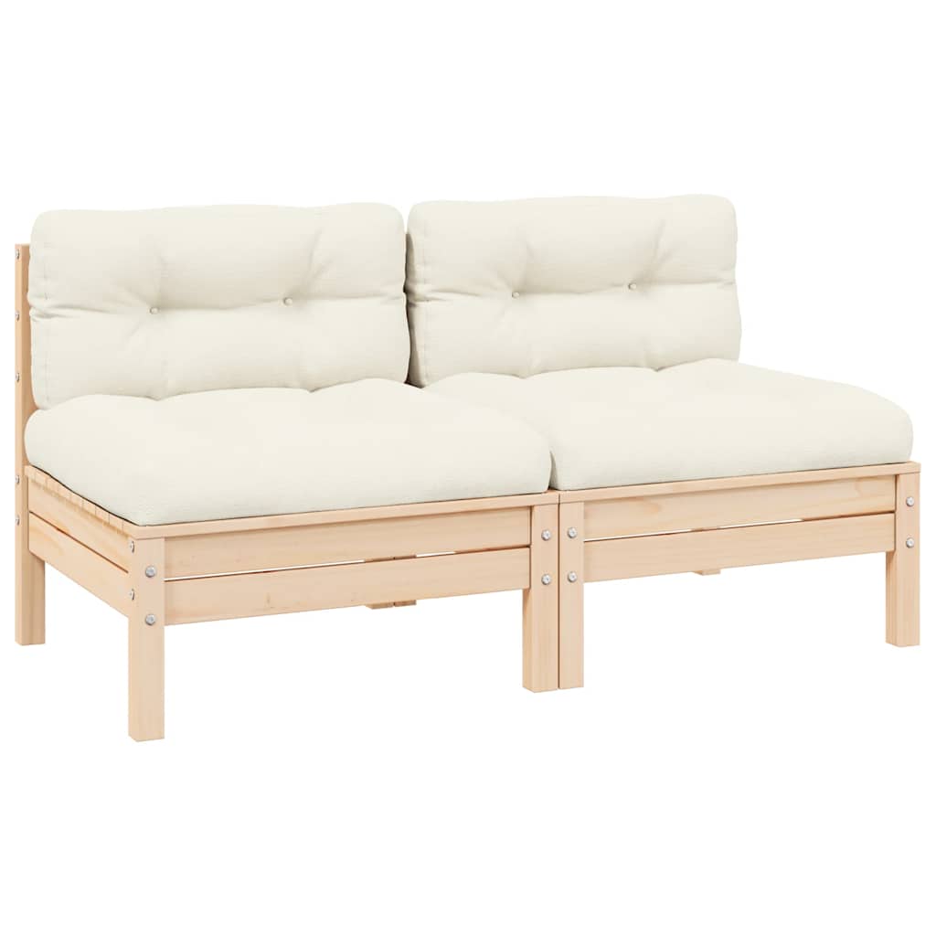 2-Seater Garden Sofa with Cream Cushions Solid Pinewood