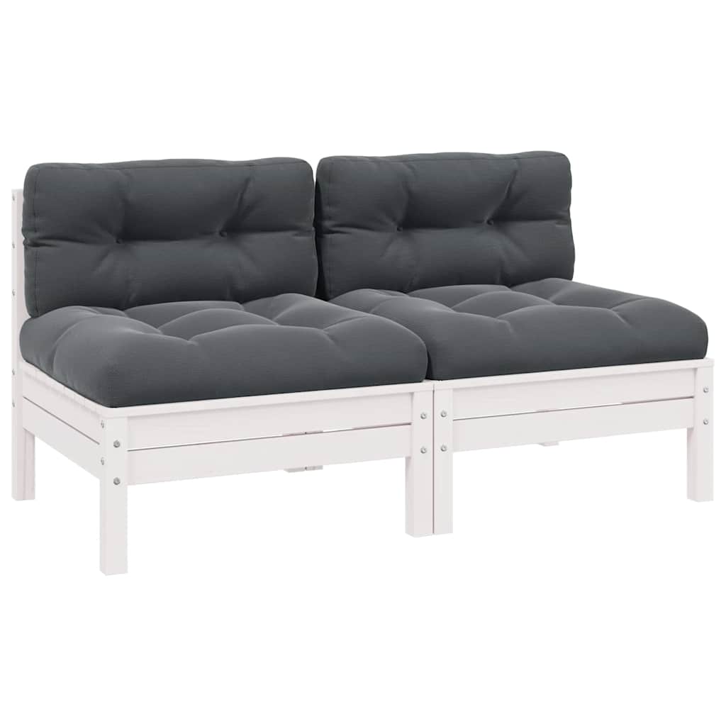 2-Seater Garden Sofa with Cushions White Solid Pinewood