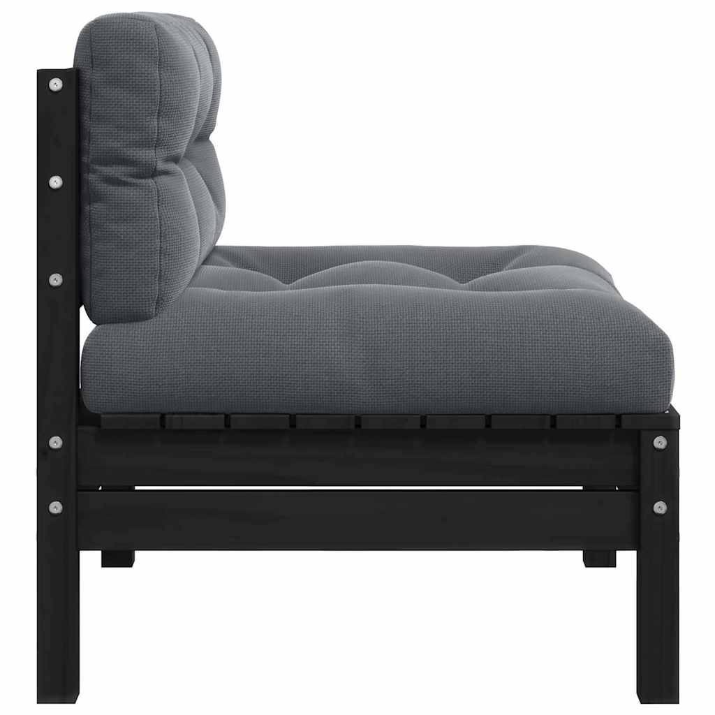 2-Seater Garden Sofa with Cushions Black Solid Pinewood