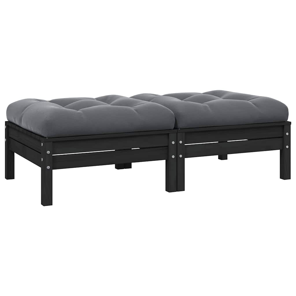 2-Seater Garden Sofa with Cushions Black Solid Pinewood