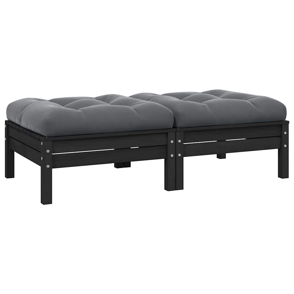 2-Seater Garden Sofa with Cushions Black Solid Pinewood