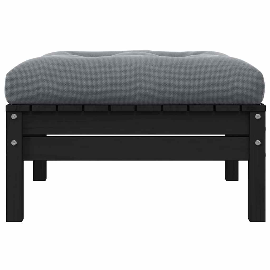 2-Seater Garden Sofa with Cushions Black Solid Pinewood